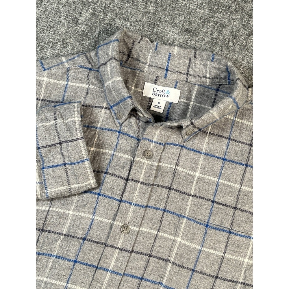 Croft &‎ Barrow Extra Soft Flannel Shirt Mens Small Grey Plaid Classic Fit